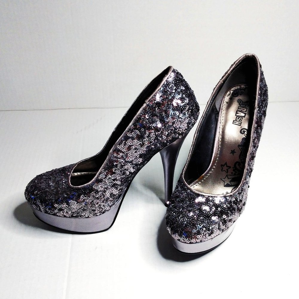 Brash Silver Gray Sequin Pumps 5.5 
